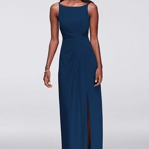 Double-Strap Mesh Dress with Lace Insets Marine